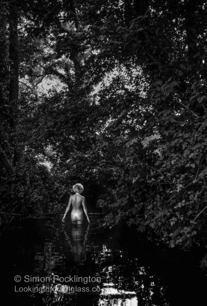 nude in woodland stream