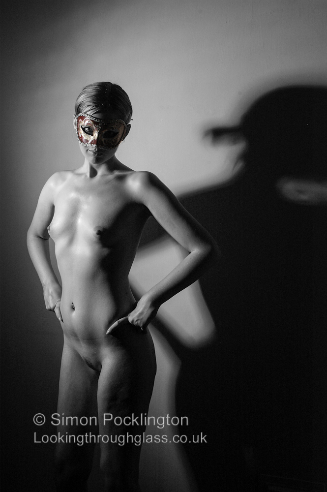 Masked nude woman Black and white photo